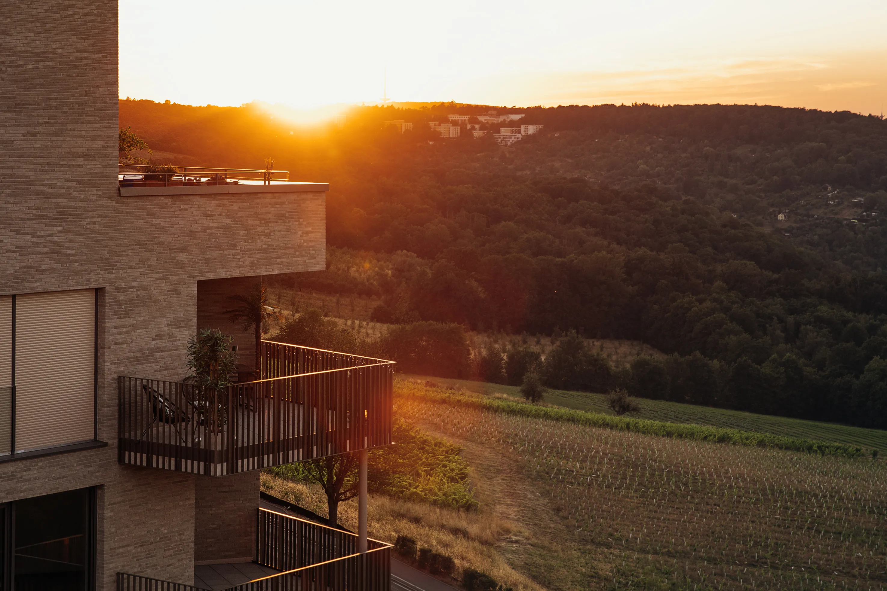 View from guest room at sunset
